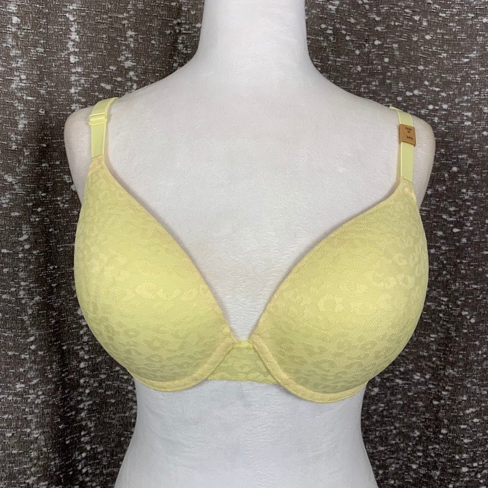 NWT Victoria's Secret PINK Wear Everywhere Push-Up Bra 36D Yellow Lace Underwire